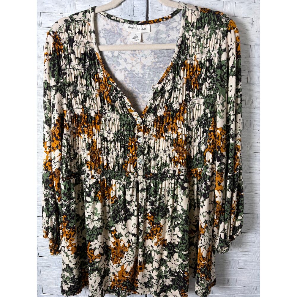 Sky the Limit Women's Tunic Blouse Floral Bohemian‎ Hippie Smoked